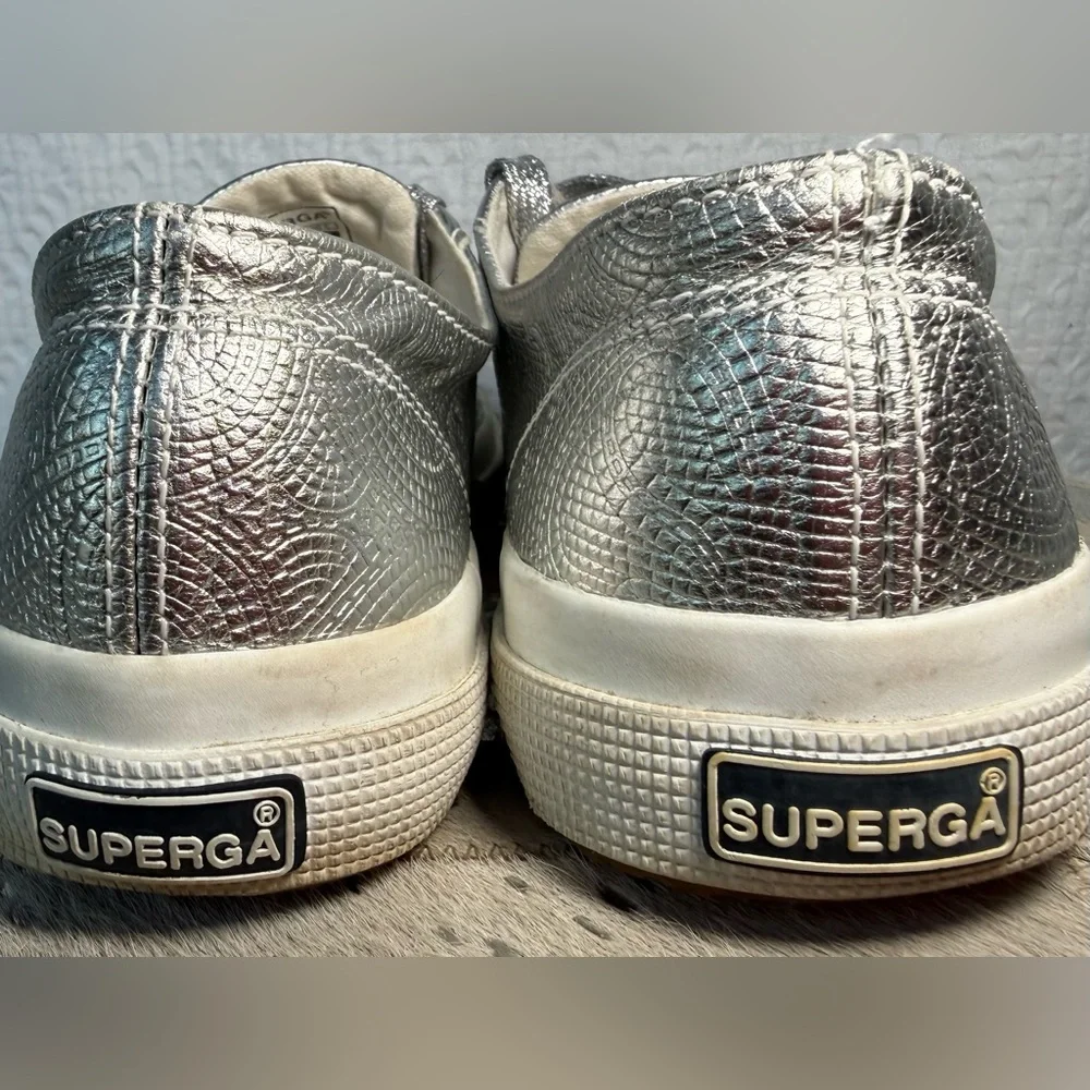 Superga Silver Metallic Embossed Platform Sneakers EU 39 US 8.5